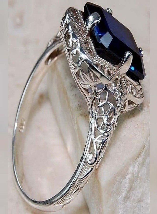 LRGKMCWTOB 925 Sterling Silver Shiny Full Diamond Gemstone Ring Blue Cubic Zirconia Ring Yellow Gem CZ Diamond Ring Eternity Engagement Wedding Band Ring CZ Ring in Sterling Silver（Blue Size 11） - Image 3